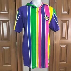 Vintage Insomniac Stiped Short Sleeve Cotton Hoodie Size Med